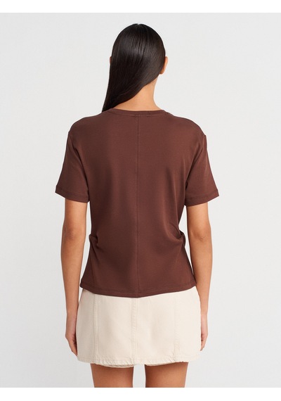 Dilvin 31874 Yırtmaç Detaylı T-shirt-açık Kahve Açık Kahve