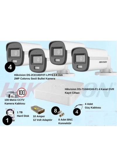 Hikvision 2 Mp Renkli Sesli Herşey Dahil Güvenlik Kamerası Seti Hv-04