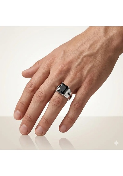 Nur Silver Gümüş Erkek Yüzük - Nur-yz83540