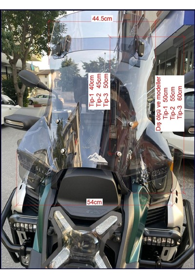 Bmw R13000 Gs Adventure Uyumlu Tur Camı Şeffaf Veya Füme Tip-2 55cm Orta