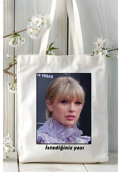 Art Hediye Taylor Swift Baskılı Bez Çanta Omuz Çantası Kişiye Özel Desen 2 Çok Renkli