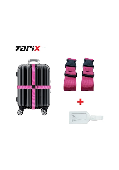 Tarix 2 Adet Pembe Valiz Kemeri + 1 Adet Beyaz Valiz Etiketi Pembe
