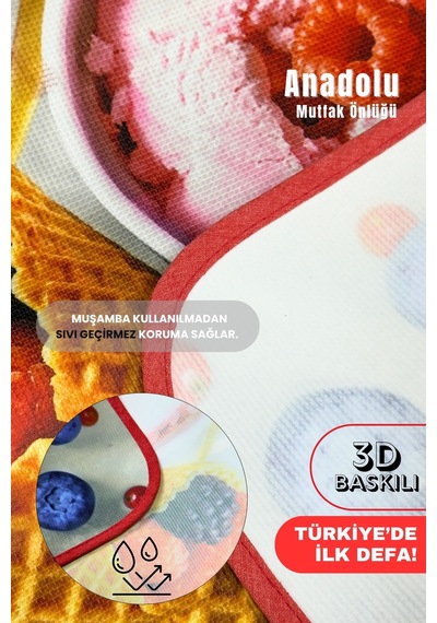 Anadolu 3 Boyutlu Mutfak Önlüğü 3d Baskılı Mutfak Önlüğü Sıvı Su Geçirmez Mutfak Önlüğü Dondurma