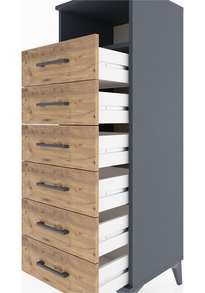 Hyperion Dolap Tek Raflı 6 Çekmeceli 44x44x134 Antrasit-çam Antrasit