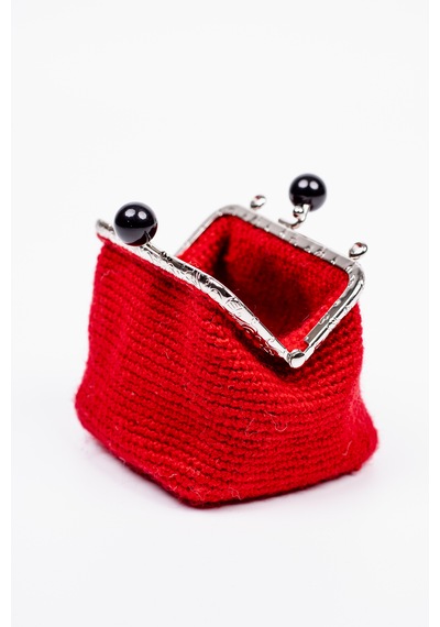Fabric Craft Bag Bozuk Para Cüzdanı Merserize Pamuk Klipsli Örgü Kırmızı