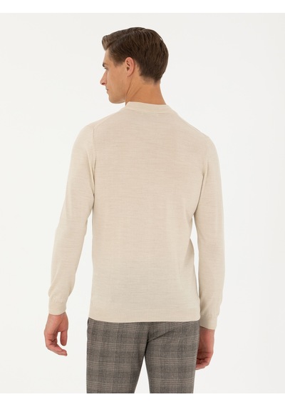 Cacharel Bej Slim Fit Çeyrek Balıkçı Yaka Triko Kazak