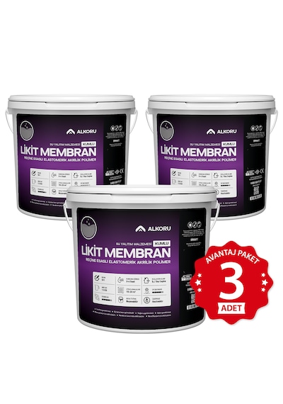 Alkoru 3 Adet 13 Kg Gri Kumlu Likit Membran Renkli Reçine Esaslı Sıvı Su Yalıtım Malzemesi Avantaj Paket