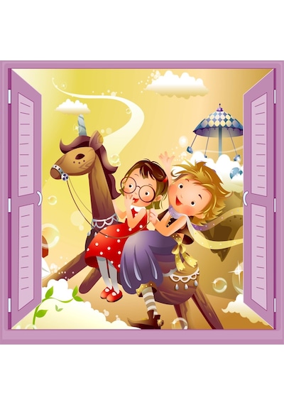 Çocuk Odası Bebek Odası Pencere Poster Duvar Kağıdı At Kız