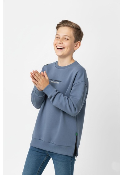 Bisiklet Yaka Baskı Detaylı Erkek Çocuk Sweatshirt-90930 İndigo