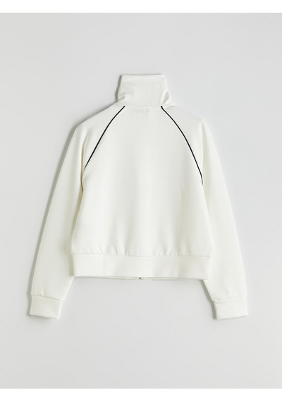 Lcwaıkıkı Classic Beyaz Dik Yaka Oversize Kadın Fermuarlı Sweatshirt