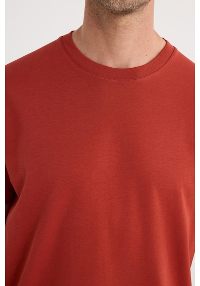 Tudors Unisex Relax Fit Rahat Kesim %100 Pamuk Yumuşak Dokulu Hafif Kalın Kiremit Bisiklet Yaka Tişört-36914 KIREMIT