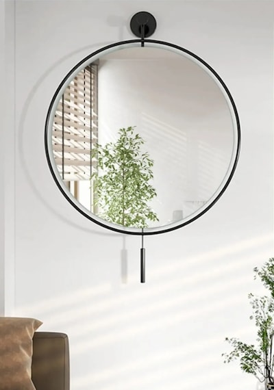 MetaQuartz Aksesuar (Büyük Boy-60*80 cm)Massive Duvar Ayna, Sarkaçlı Metal Ayna, Siyah