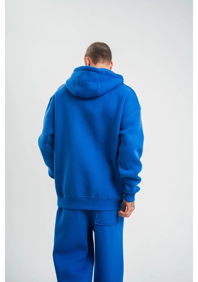 Erkek 3 İplik Oversize Kapşonlu Basic Sweatshirt Hoodie - Mavi