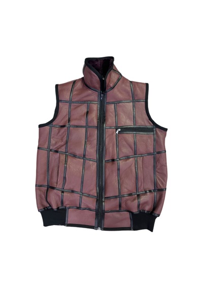 Lnleather Içi Kürk-Dışı Süet Gerçek Deri Yakalı Ve Trikolu Yelek Bordo