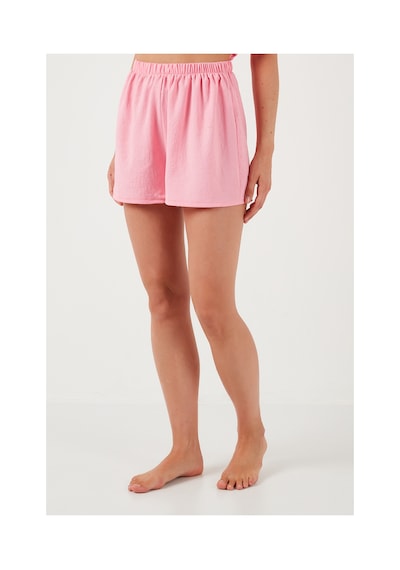 Lela Gömlek Yaka Beli Lastikli Kısa Kollu Şortlu Bayan Pijama Takımı 611Pt00123 Pembe