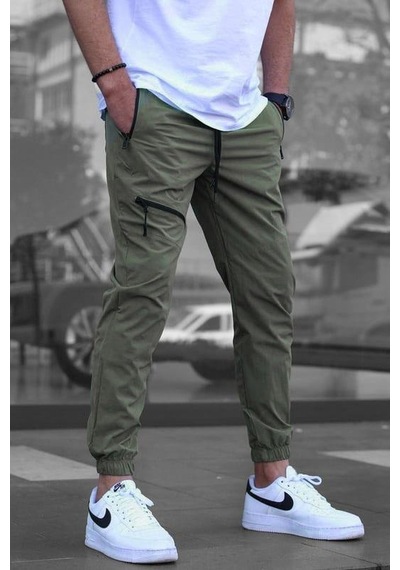 Madmext Haki Fermuar Detaylı Paraşüt Jogger Pantolon Haki