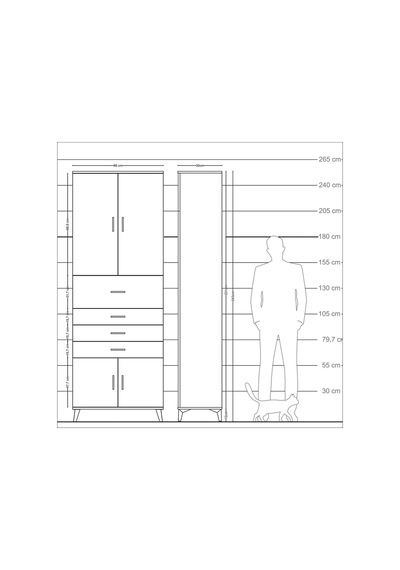 Arges Dolap 4 Raflı 4 Çekmeceli 4 Kapaklı 88x30x243 Çam-aytaşı Çam