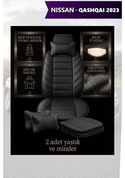 Nissan Qashqai 2023 Uyumlu Lüks Siyah Renk Premium 2 Adet Minder Ve Yastık