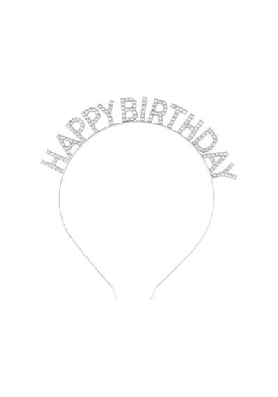 Gümüş Kristal Taşlı Happy Birthday Doğum Günü Tacı İthal Ürün A Kalite 17x16 Cm Açık Mavi