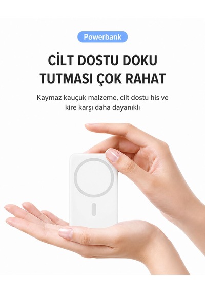 12.000mah 5w Mıknatıslı Powerbank Micro Type-c Şarjlı Hızlı Şarj Taşınabilir Standlı 4 Çıkış 3 Giriş 10w Hızlı Şarj Kablosuz Uyumlu Şarj Açık Gri