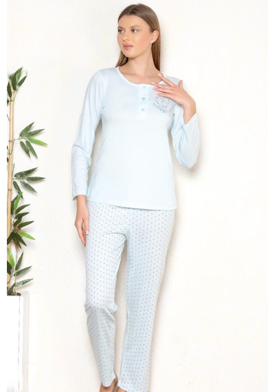 Mevsimlik Uzun Kol Pijama Takım Viskon Alperi 790-27 Mint