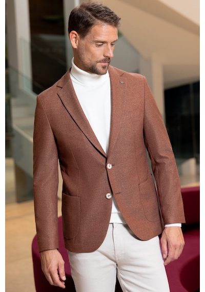 Morven Erkek Kiremit Dokuma Slim Fit Mono Yaka Ceket 25ks002001460 Kiremit