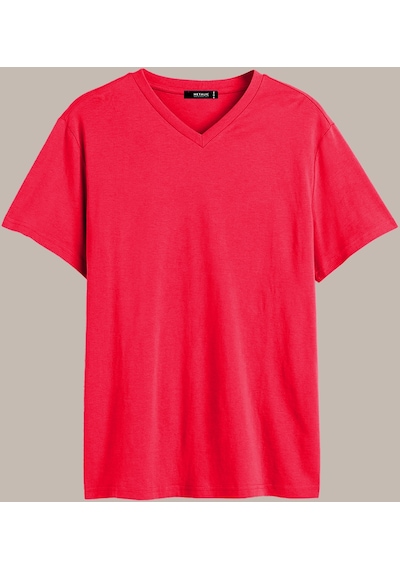 MMetalic Erkek Pamuklu Kısa Kollu V Yaka T-Shirt (501126077) Kırmızı