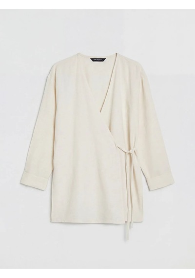 Lc Waikiki Bej Kruvaze Yaka Keten Karışımlı Kadın Kimono