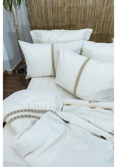 Dnc Home Tekstil Ham Kahve Dantelli Otantik Çift Kişilik Nevresim Takımı Tarçın