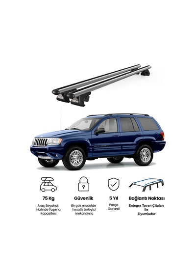 Venüs Jeep Grand Cherokee 1999-2005 Uyumlu Gri Ara Atkı Port Bagaj Tavan Barı