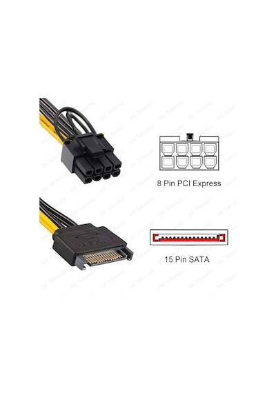 Pcı-E Ekran Kartı Bakır Güç Kablosu 15Pin Sata Erkek To 8Pin(6+2)