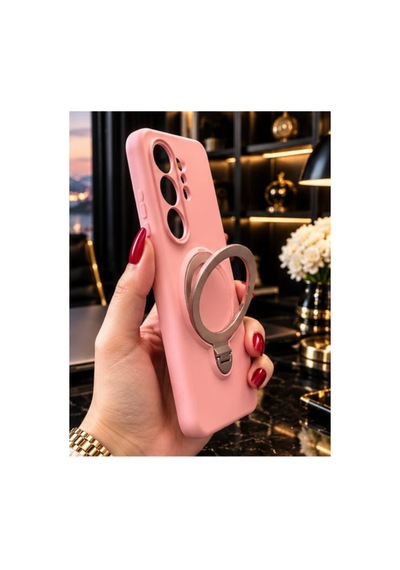 Samsung S26 Ultra İle Uyumlu 360 Derece Dönebilen Kalın Metal Magsafe Halka Stantlı İçi Kadife Korumalı Ultra Lüx Premium Silikon Kılıf Pembe Samsung S26 Ultra İle Uyumlu 360 Derece Dönebilen Kalın Metal Magsafe Halka Stantlı İçi Kadife Korumalı Ultra Lüx Premium Silikon Kılıf Pembe