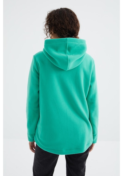 Tommy Life Deniz Yeşili Kapüşonlu Fermuarlı Rahat Form Kadın Polar Sweatshirt - 97233 Yeşil