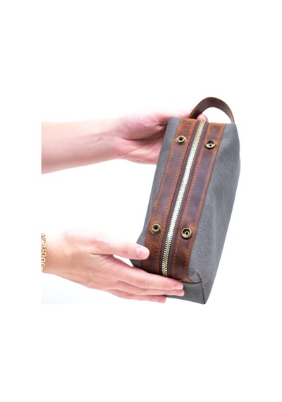 Gillario Design 06 Unisex Suni Kanvas+deri Gri-taba Eskitme Dopp Kit