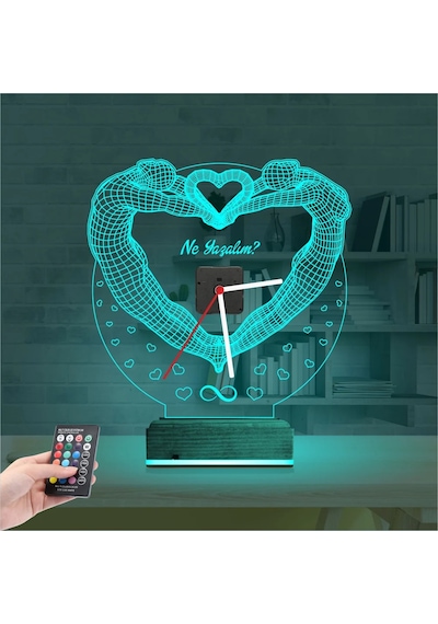 Luvivia Sevgiliye Hediye Kalp V1 Kişiye Özel Saatli 3d Lamba - Masa Gece Lambası