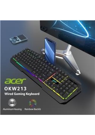 Acer Okw213 Siyah Rgb Rainbow Backlit Gaming Keyboard Rainbow Kablo Uzunluğu 1,5mt