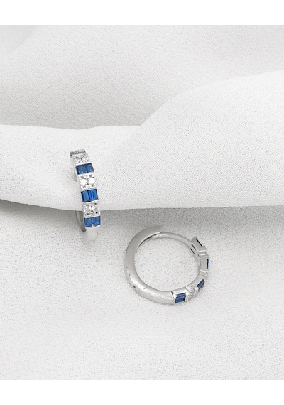 Brezza Lusso Jewelry Safir Baget Diamond Stylish Night Halka Kadın Gümüş Küpe 18 Mm