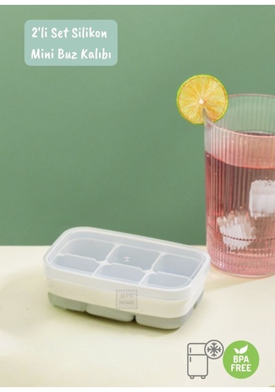 2li Set Mini Buz Kalıbı Silikon Buzluk 6 Bölmeli Kare Desenli Buz Küpü Yeşil-gri Bpa Free Yeşil