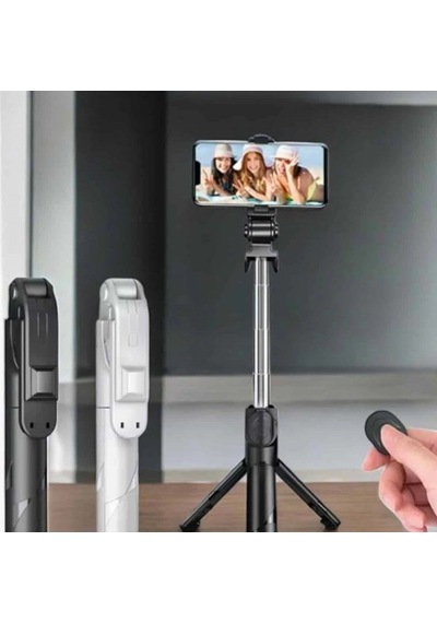 Selfie Çubuğu Tripodlu Kumandalı Telefon Tutucu Siyah