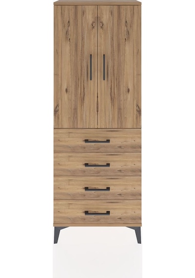 Arges Dolap Tek Raflı 4 Çekmeceli Tek Askılı 60x30x163 Çam-çam Çam