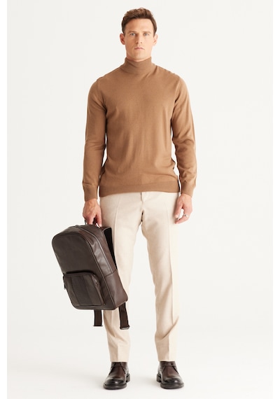 AC&Co / Altınyıldız Classics Erkek Vizon Standart Fit Normal Kesim Yarım Balıkçı Yaka Triko 4A4923100005VIZXL Vizon