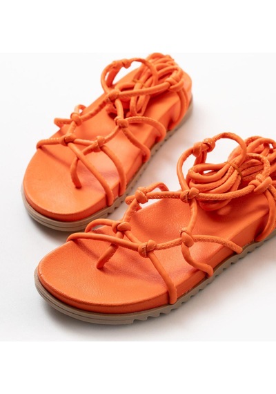 1001-1001 Orange Bilekten Bağcıklı Kadın Sandalet Turuncu