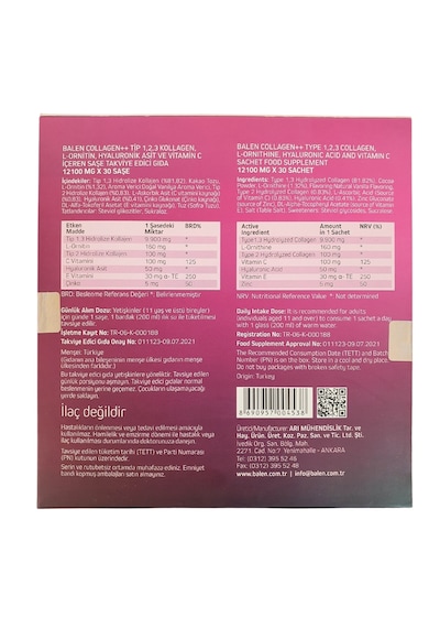 Balen Collagen Tip 123 L-Ornitin Hyaluronik Asit C Vitamini 30 Şase