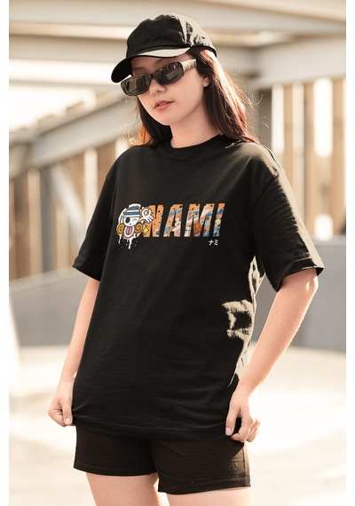 Anime One Piece Nami Logo Siyah Tişört