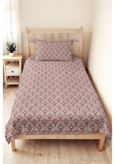 Geometrik Kiremit Genç Odası Tek Kişilik Pike Takımı - Retro Bej 160x220 Cm Kapitone Yatak Örtüsü Melez Amber Sükuneti
