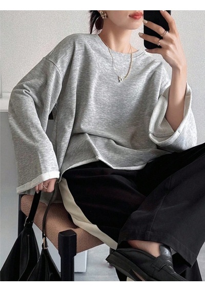 Oversize Kesim Bisiklet Yaka Uzun Kollu Sweatshirt Gri