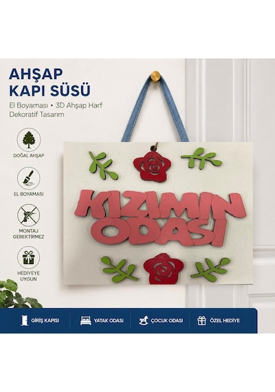Ahşap Dekoratif Kapı Süsü Kızımın Odası Çok Renkli