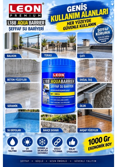 Leon Premium L188 Aqua Barrier Şeffaf Su Yalıtım Bariyeri 1000 Gr Uv Ve Hava Koşullarına Dayanıklı