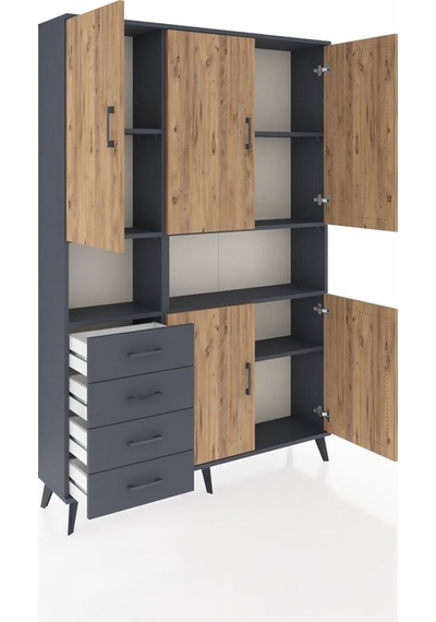 Arges Dolap 7 Raflı 4 Çekmeceli 5 Kapaklı 132x30x195 Antrasit... Antrasit