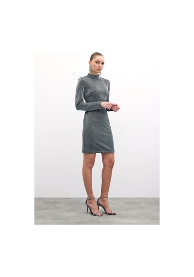 Sateen Parlak Kısa Elbise - Antrasit-135858 Antrasit